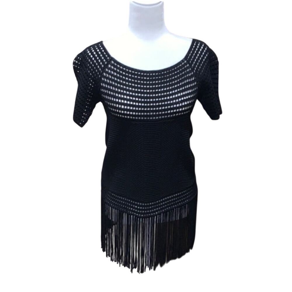 Women's Yoana Baraschi Black Knit Fringe Top | Size Small